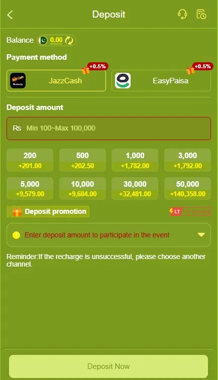 MF777 deposit screen showing available payment methods, bonus offers, and minimum and maximum deposit limits.